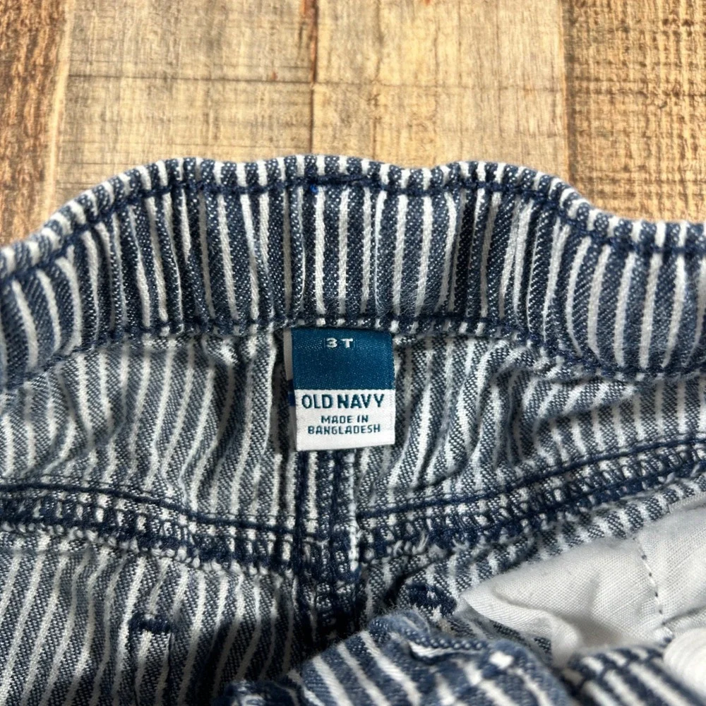 Old Navy Blue White Hickory Stripe Carpenter Pants Denim Elastic Waist Kids 3T
